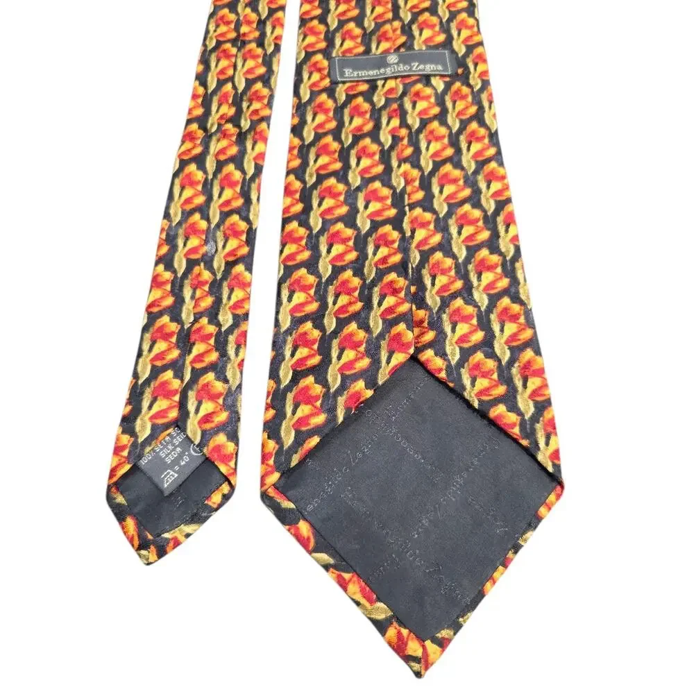 Ermenegildo Zegna 100% Silk Necktie Italy Red Blue Floral 3.7